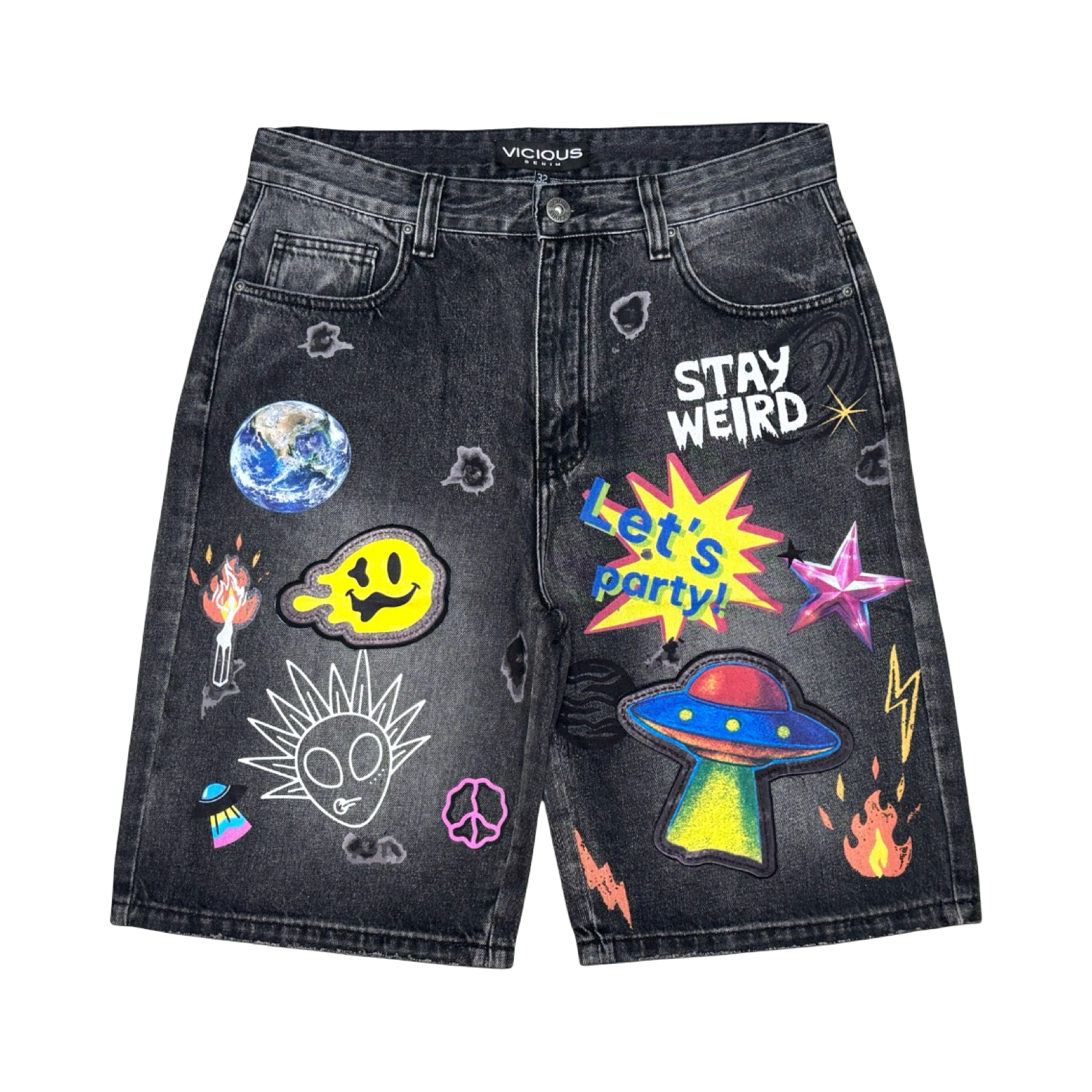 PRINTED ARTWORK PREMIUM DENIM SHORTS / ALL OVER