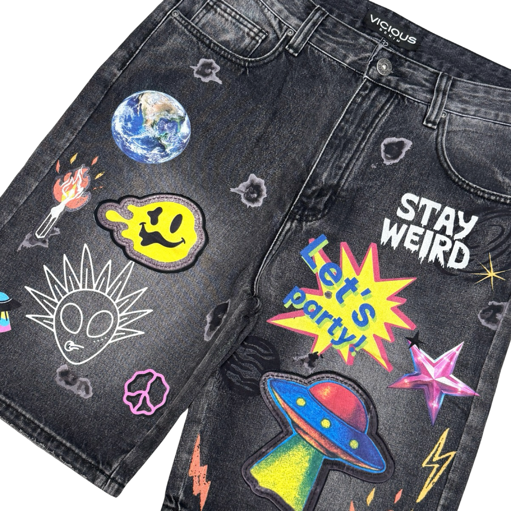 PRINTED ARTWORK PREMIUM DENIM SHORTS / ALL OVER