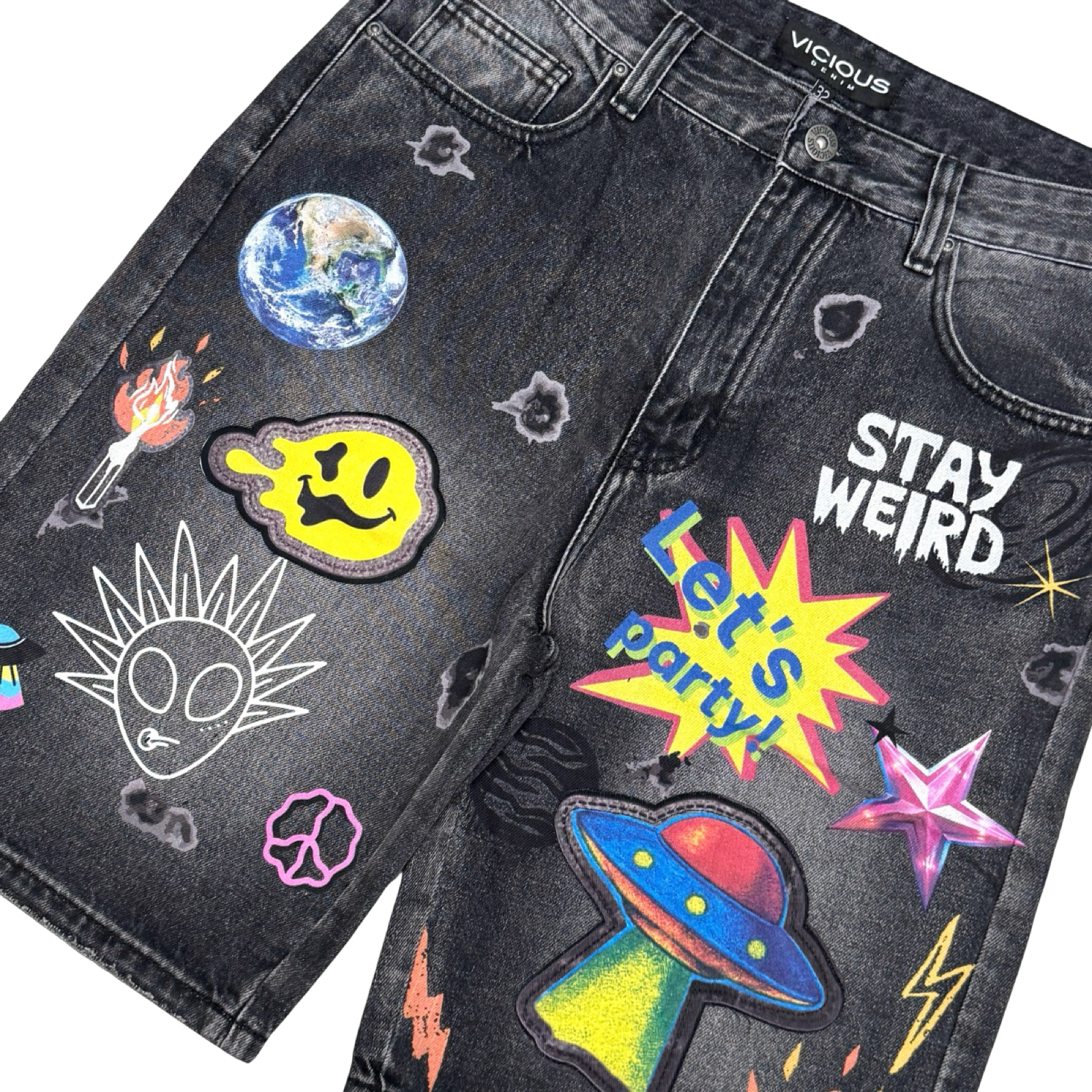 PRINTED ARTWORK PREMIUM DENIM SHORTS / ALL OVER