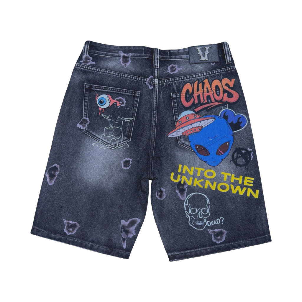 PRINTED ARTWORK PREMIUM DENIM SHORTS / ALL OVER