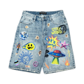PRINTED ARTWORK PREMIUM DENIM SHORTS / ALL OVER