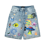 PRINTED ARTWORK PREMIUM DENIM SHORTS / ALL OVER