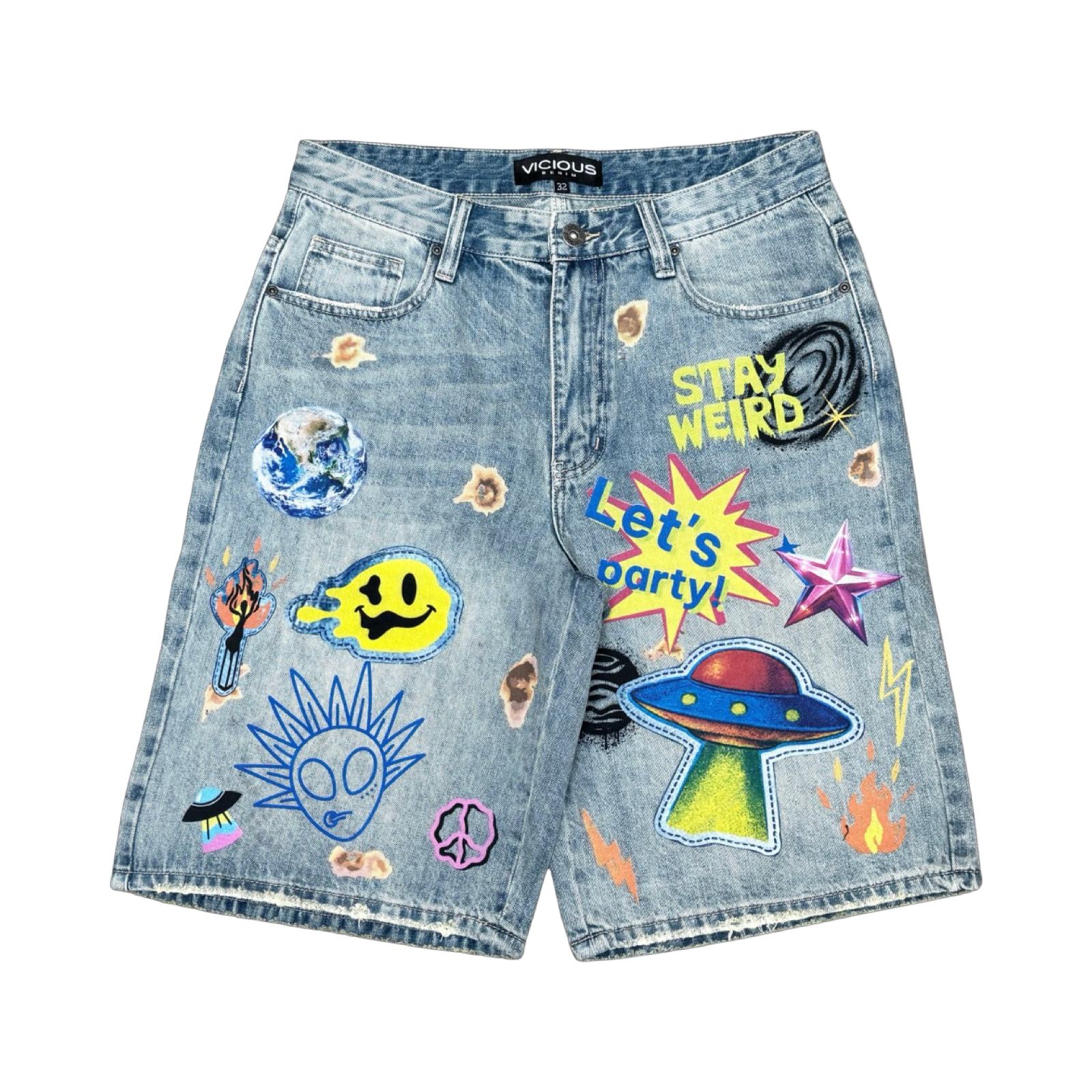 PRINTED ARTWORK PREMIUM DENIM SHORTS / ALL OVER