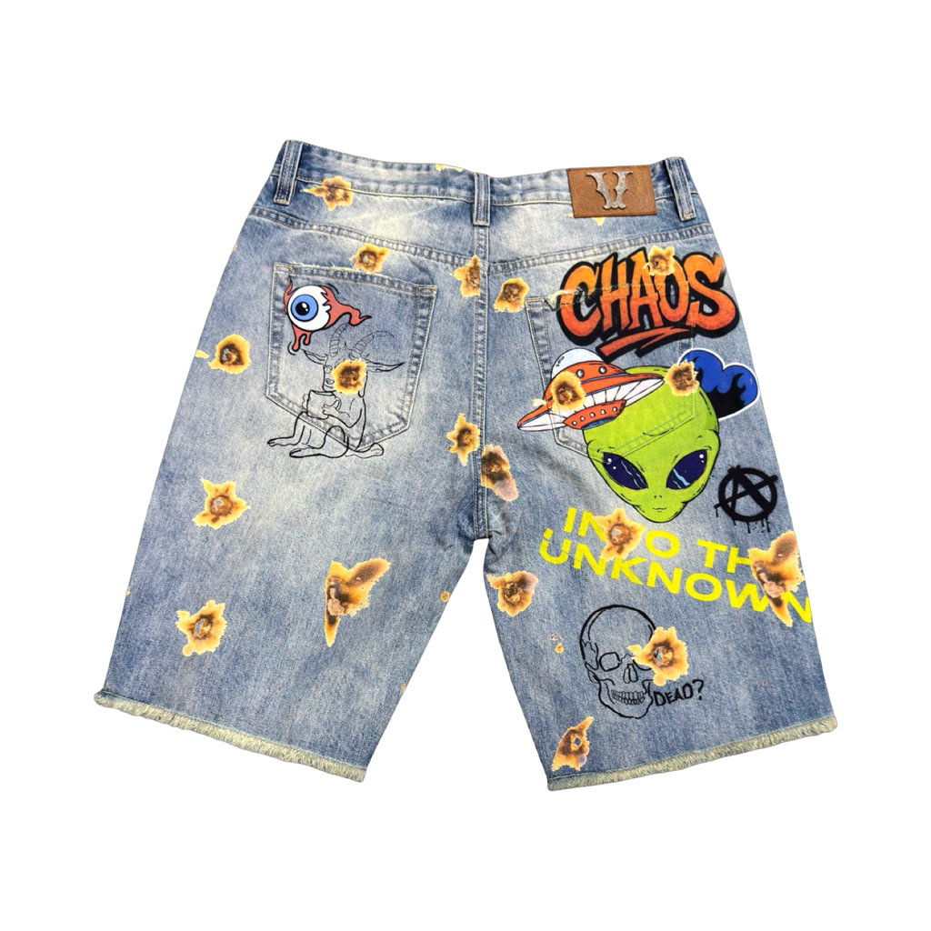 PRINTED ARTWORK PREMIUM DENIM SHORTS / ALL OVER