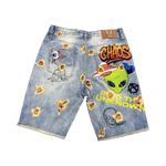 PRINTED ARTWORK PREMIUM DENIM SHORTS / ALL OVER