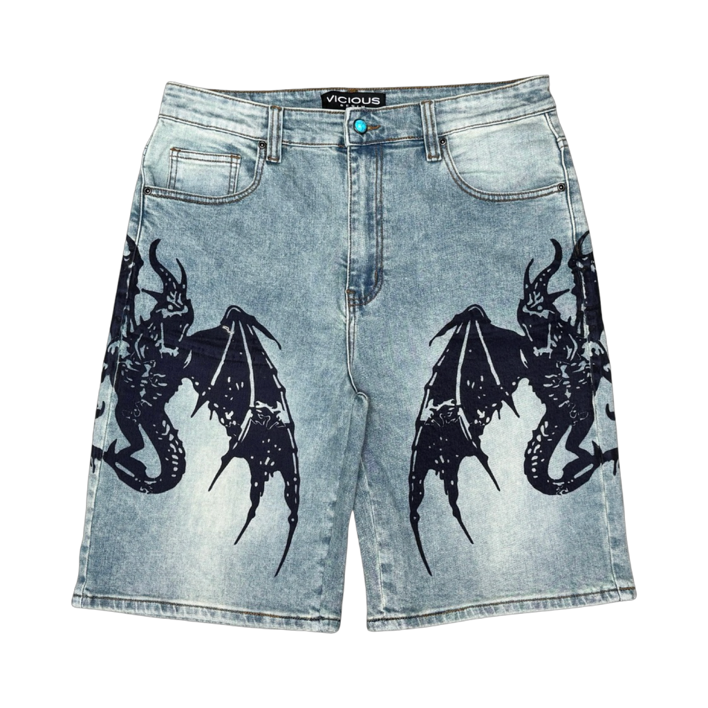 PRINTED / PATCH DENIM SHORTS