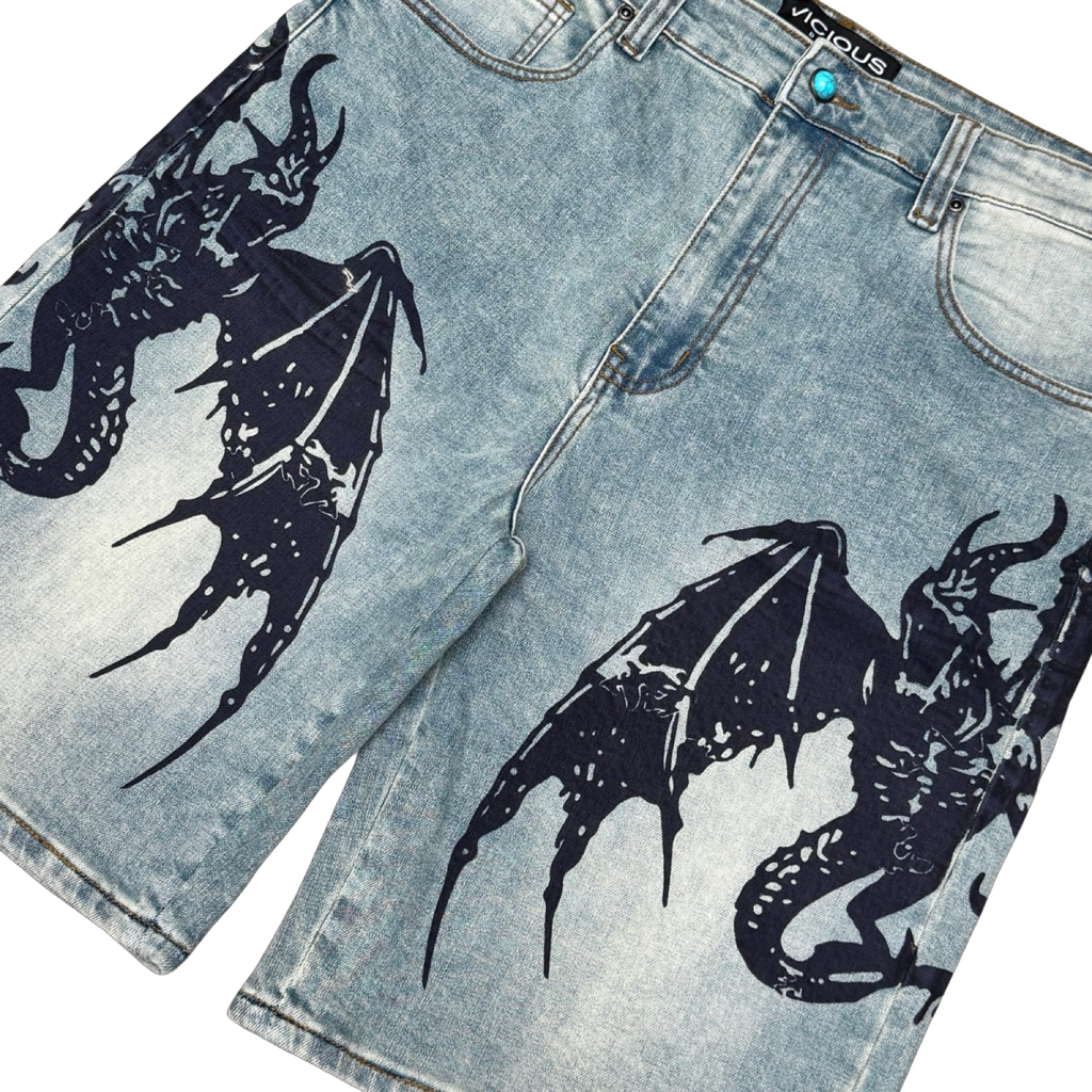 PRINTED / PATCH DENIM SHORTS