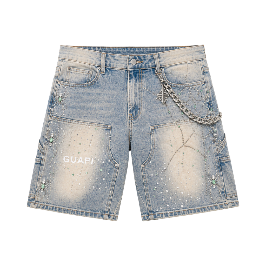 GUAPI Emerald Spider Denim Shorts