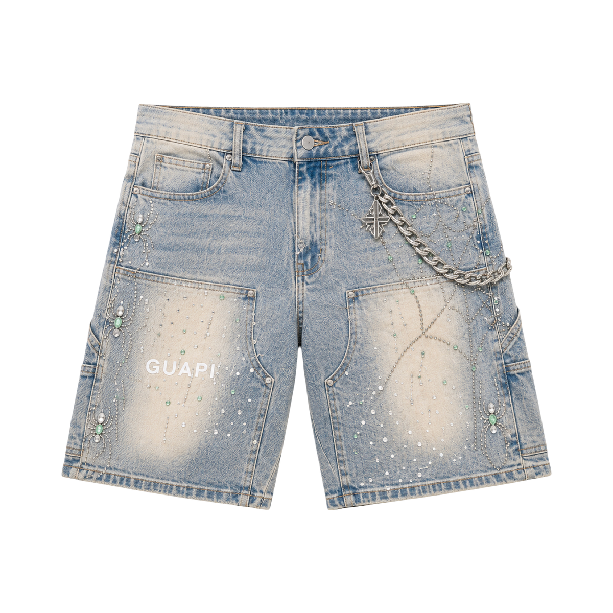 GUAPI Emerald Spider Denim Shorts in LIGHT BLUE VINTAGE
