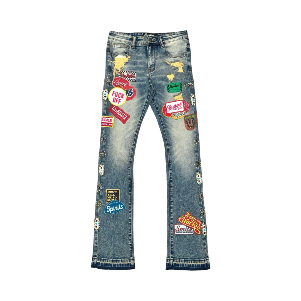 PREMIUM SKINNY BOOT CUT DENIM / PATCHES ALL OVER