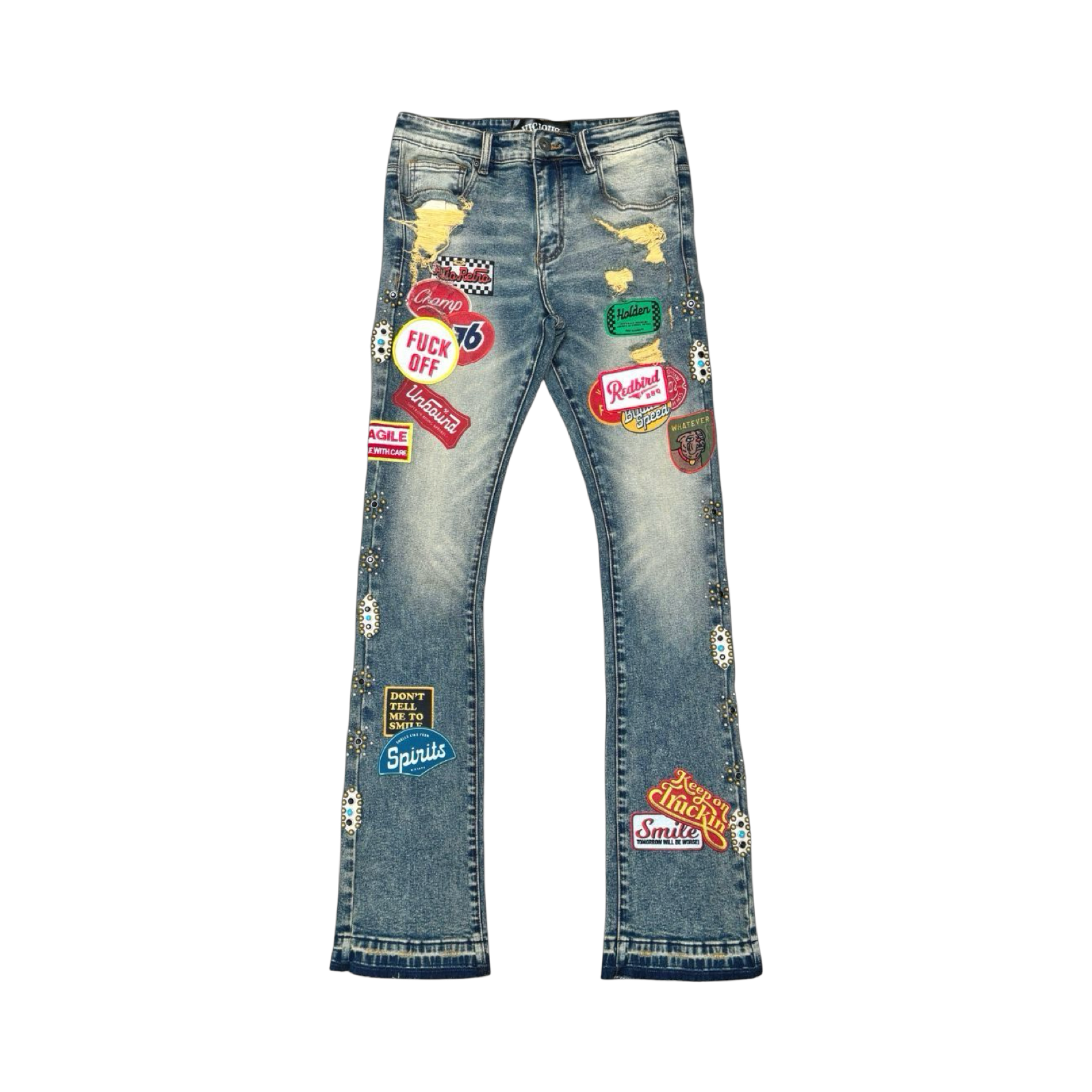PREMIUM SKINNY BOOT CUT DENIM / PATCHES ALL OVER