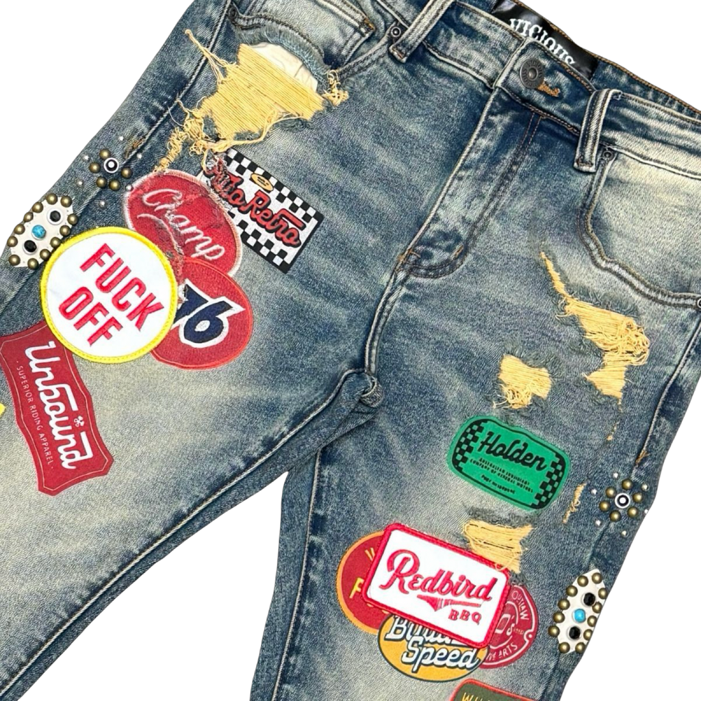 PREMIUM SKINNY BOOT CUT DENIM / PATCHES ALL OVER