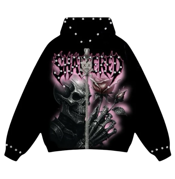 PINK ROSE HOODIE BLACK