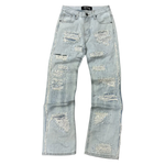 VICIOUS- PREMIUM RELAXED FLARE DENIM W/ RHINESTONE/PEARLS