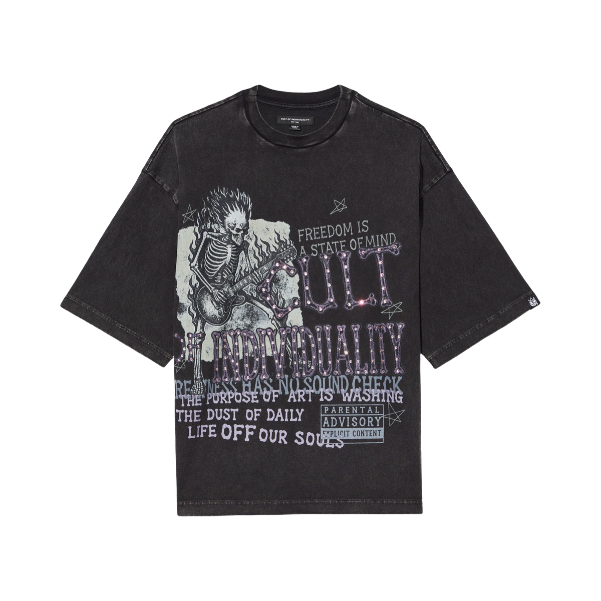 Cult of Individuality Cult's Oversized Short Sleeve Crew Neck Tee "Freedom" 260 Grams in VINTAGE CHARCOAL