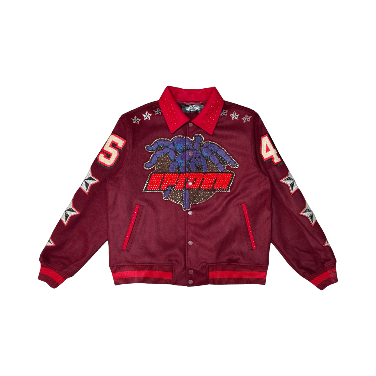 VICIOUS DENIM VICIOUS WOOL BODY +PU SLEEVE JACKET in Burgundy, style VC1151
