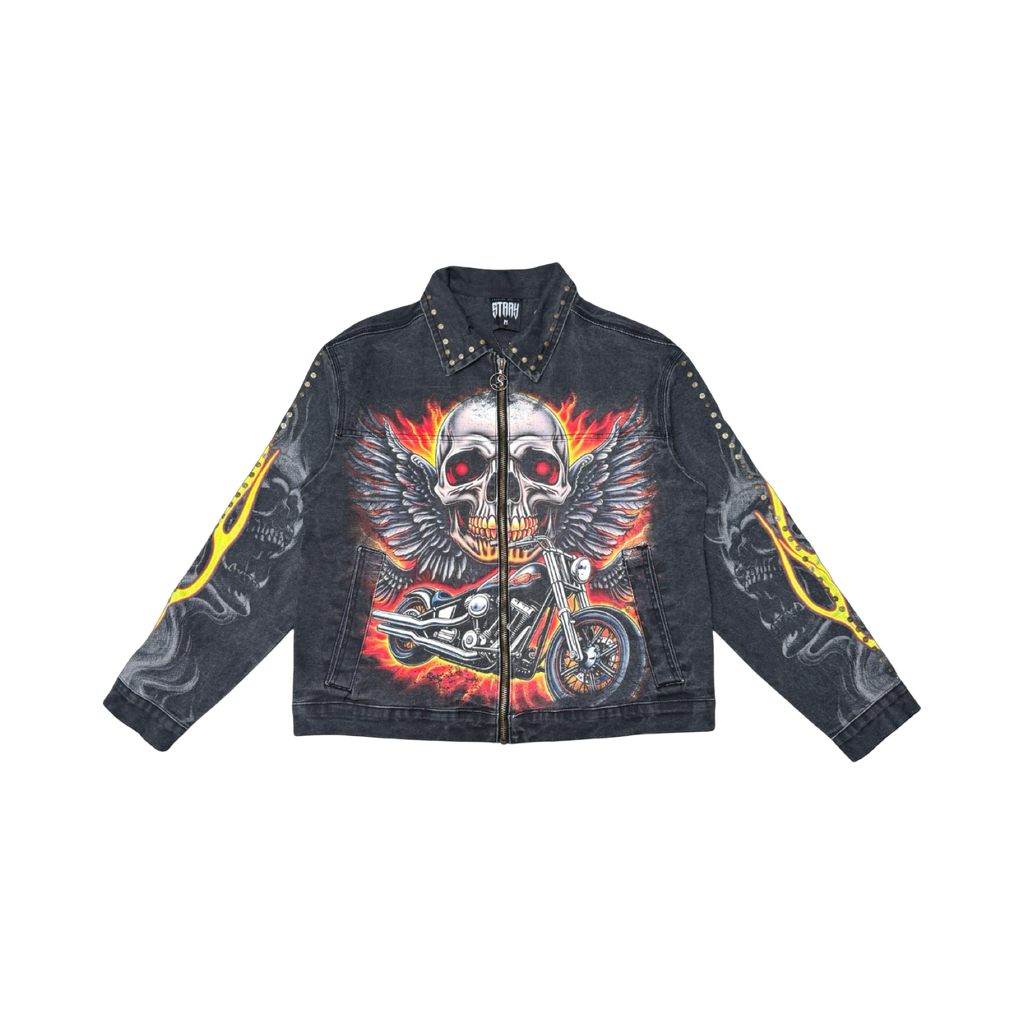 Flame skull twill jacket