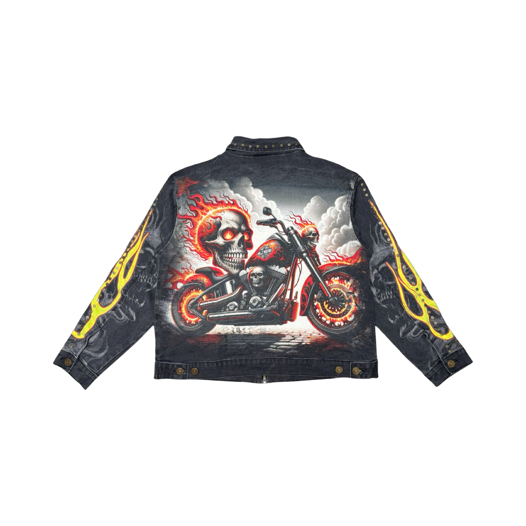Flame skull twill jacket