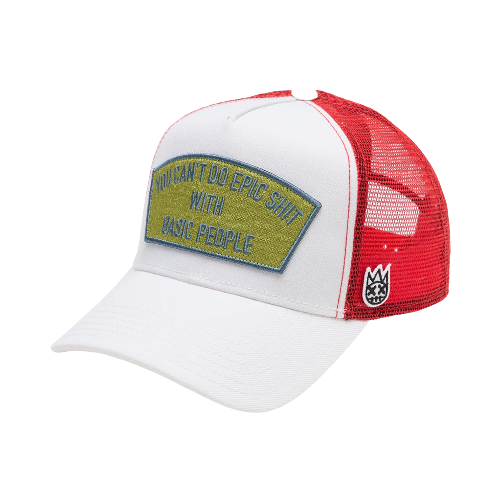 Cult's Logo Mesh Back Trucker Hat "Epic Shit" in Winter White