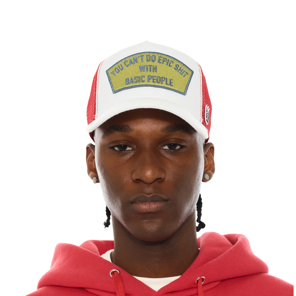 Cult's Logo Mesh Back Trucker Hat "Epic Shit" in Winter White