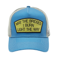 Cult's Logo Mesh Back Trucker Hat "May The Bridges I Burn" in Blue Steel