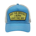 Cult's Logo Mesh Back Trucker Hat "May The Bridges I Burn" in Blue Steel