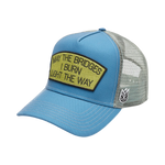 Cult's Logo Mesh Back Trucker Hat "May The Bridges I Burn" in Blue Steel