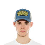Cult's Logo Mesh Back Trucker Hat "May The Bridges I Burn" in Blue Steel