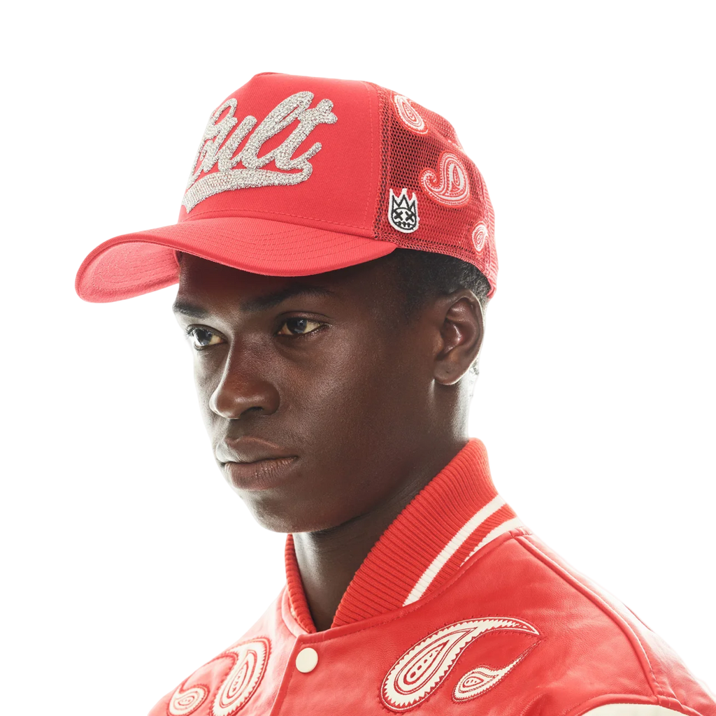 Cult's Paisley Shimuchan Logo Mesh Back Trucker Hat in Red
