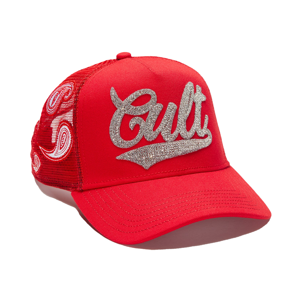 Cult's Paisley Shimuchan Logo Mesh Back Trucker Hat in Red