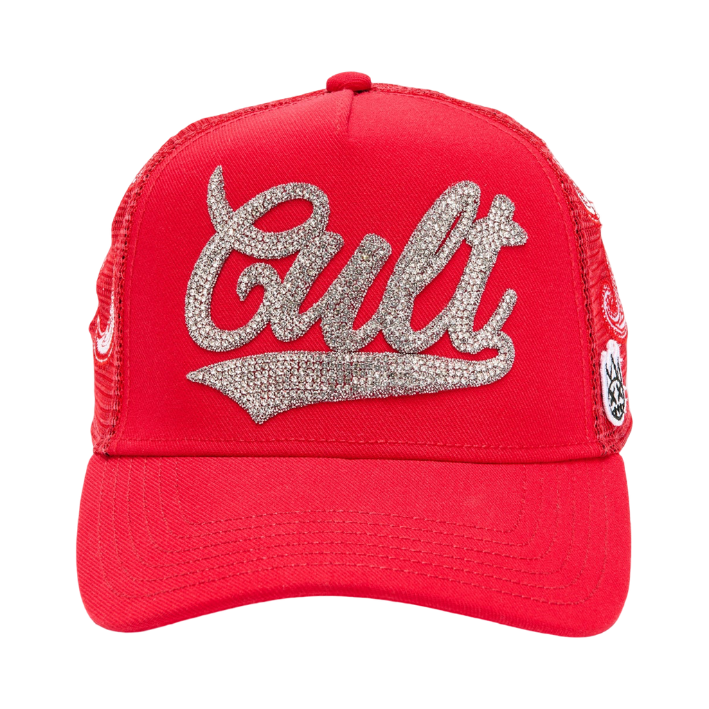 Cult's Paisley Shimuchan Logo Mesh Back Trucker Hat in Red