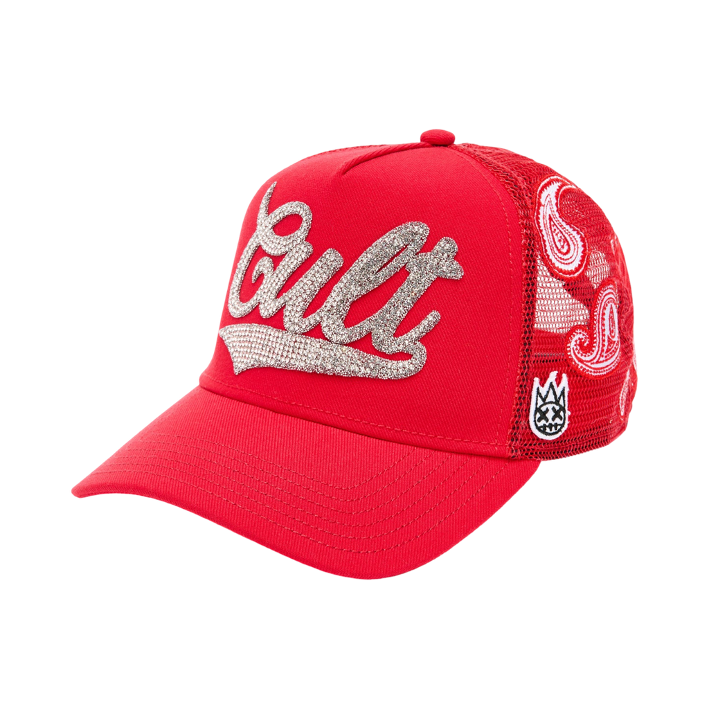 Cult's Paisley Shimuchan Logo Mesh Back Trucker Hat in Red