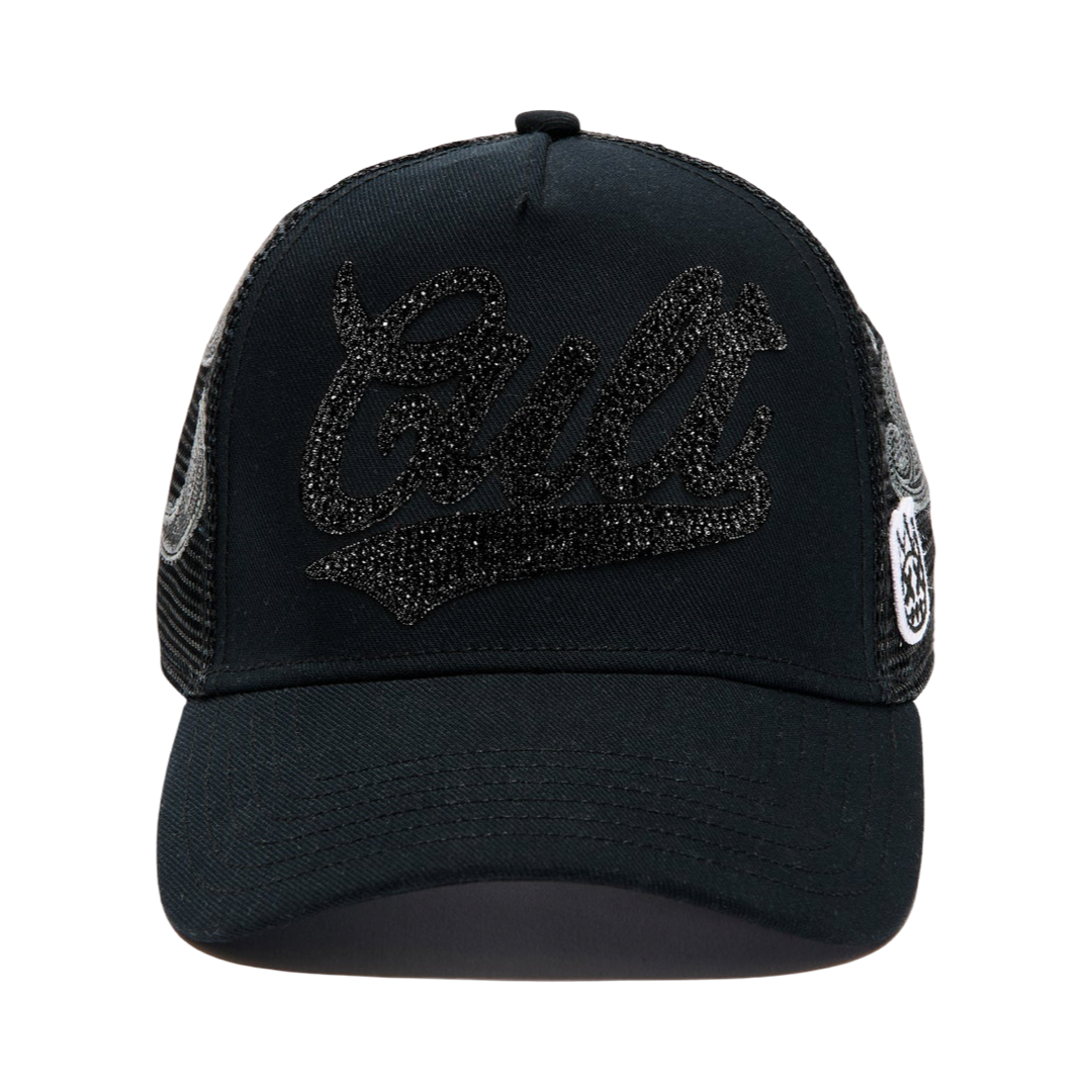 Cult's Paisley Shimuchan Logo Mesh Back Trucker Hat in Black