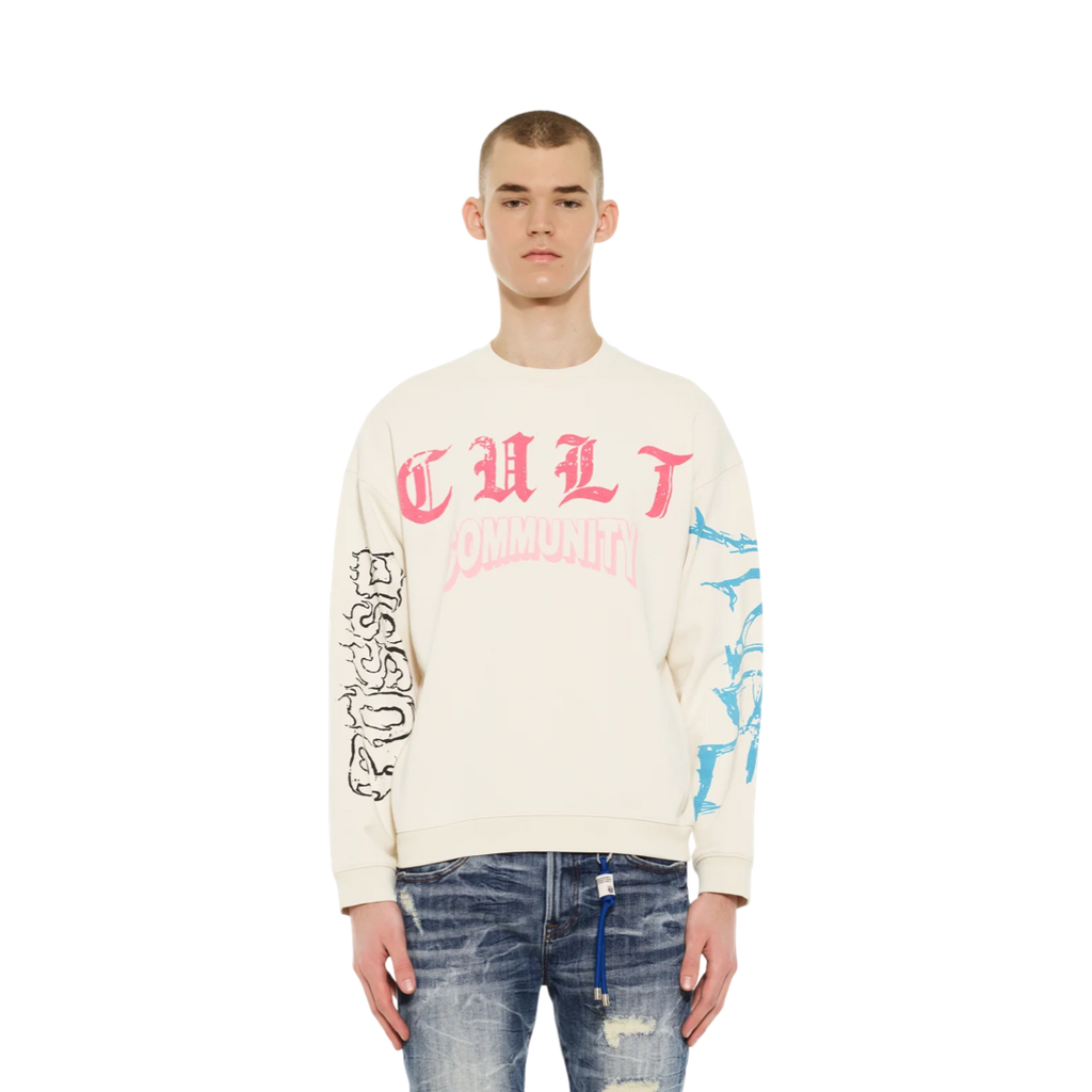 Cult's Novelty Fleece Crew Sweatshirt in Winter White