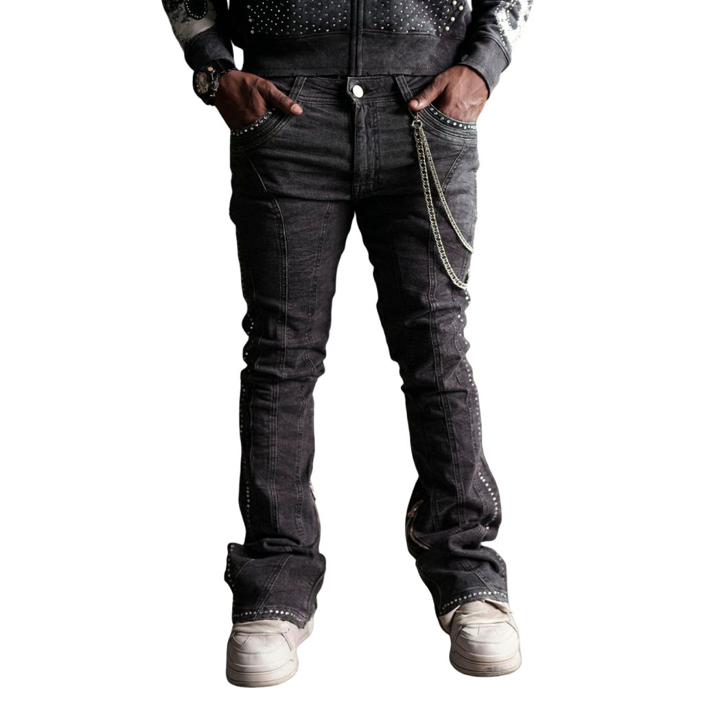Stone-Line Zipper Men's Jeans Black