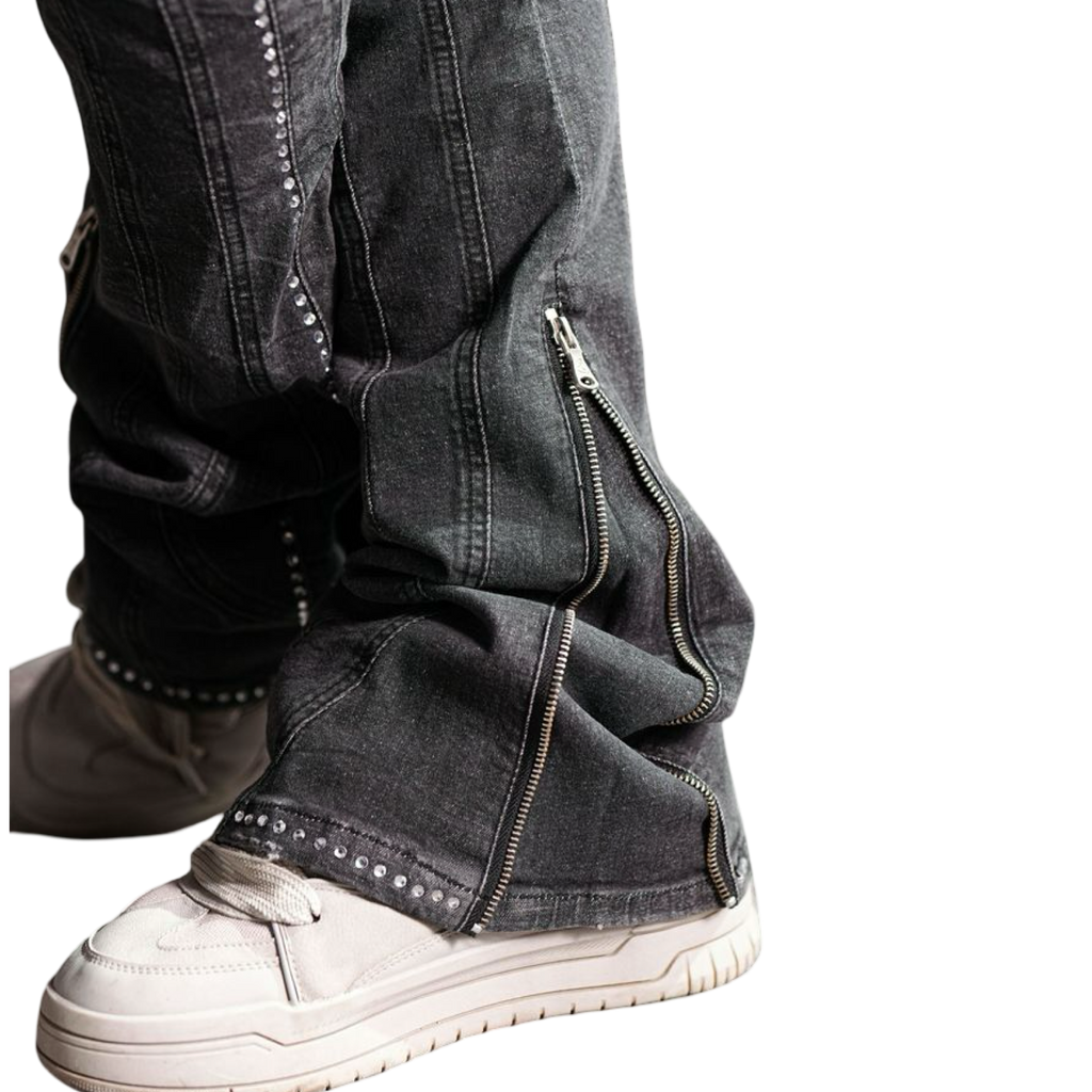 Stone-Line Zipper Men's Jeans Black