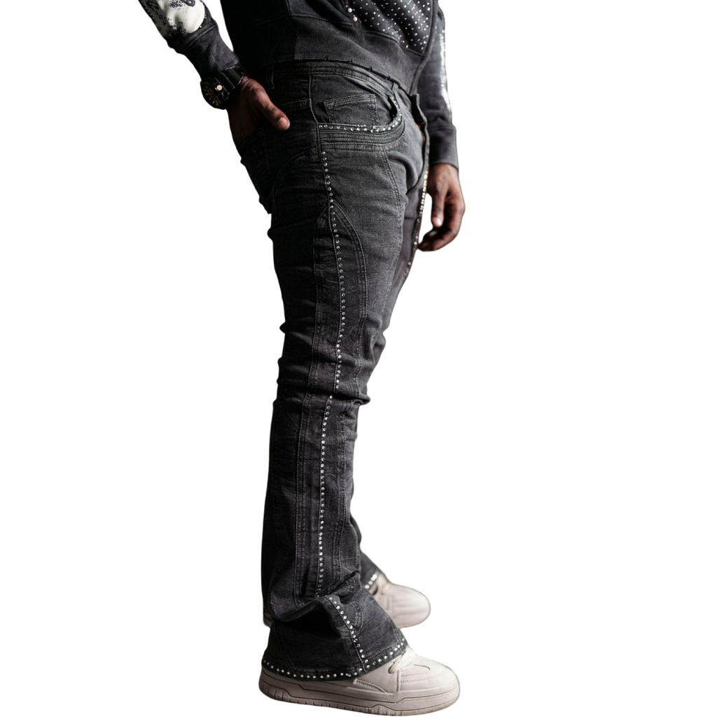 Stone-Line Zipper Men's Jeans Black
