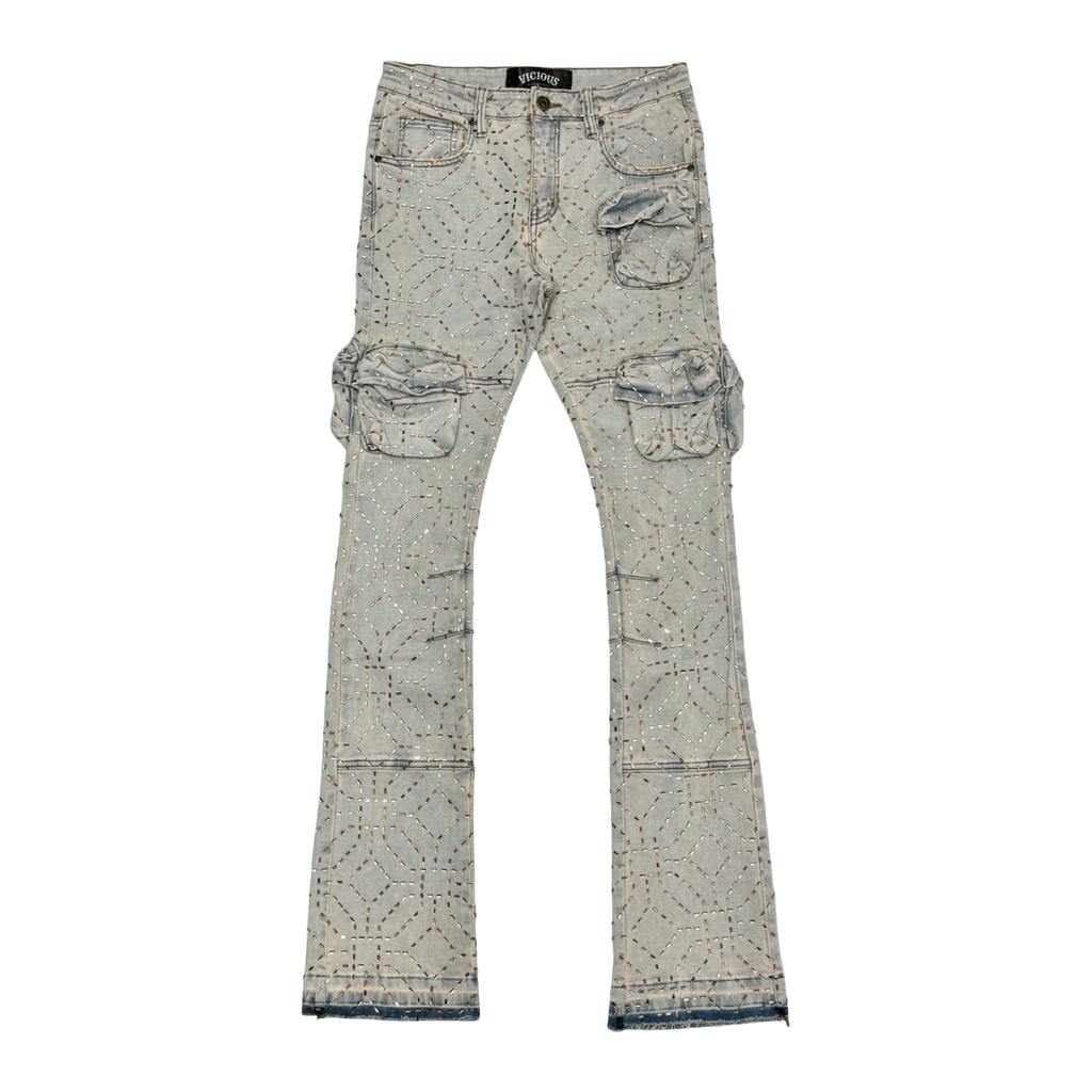 STUDDED FLARED DENIM