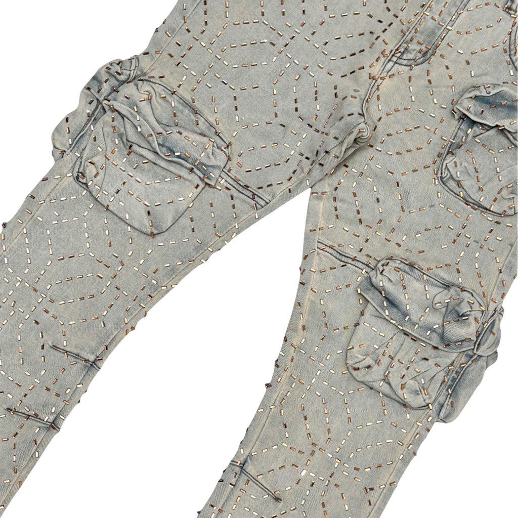 STUDDED FLARED DENIM