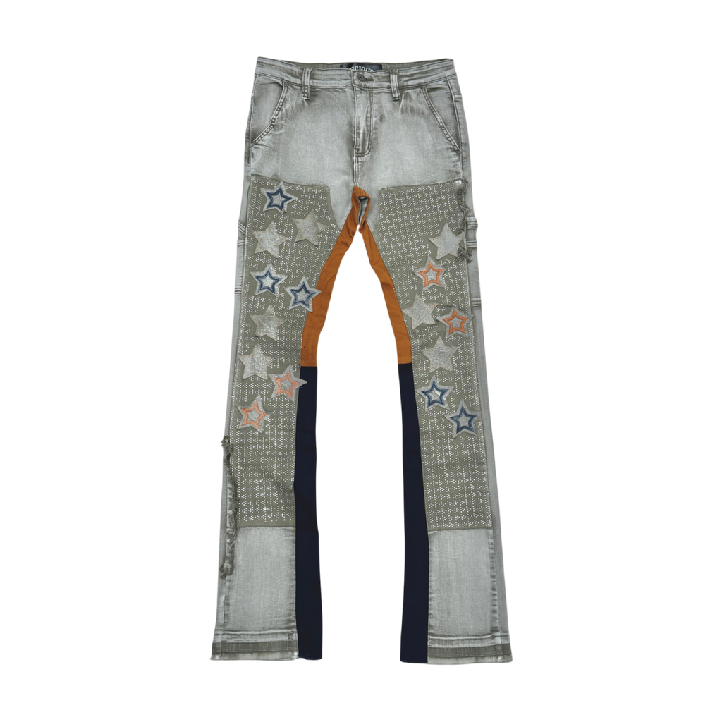 FLARE DENIM W/ STAR & RHINESTONE DETAILS