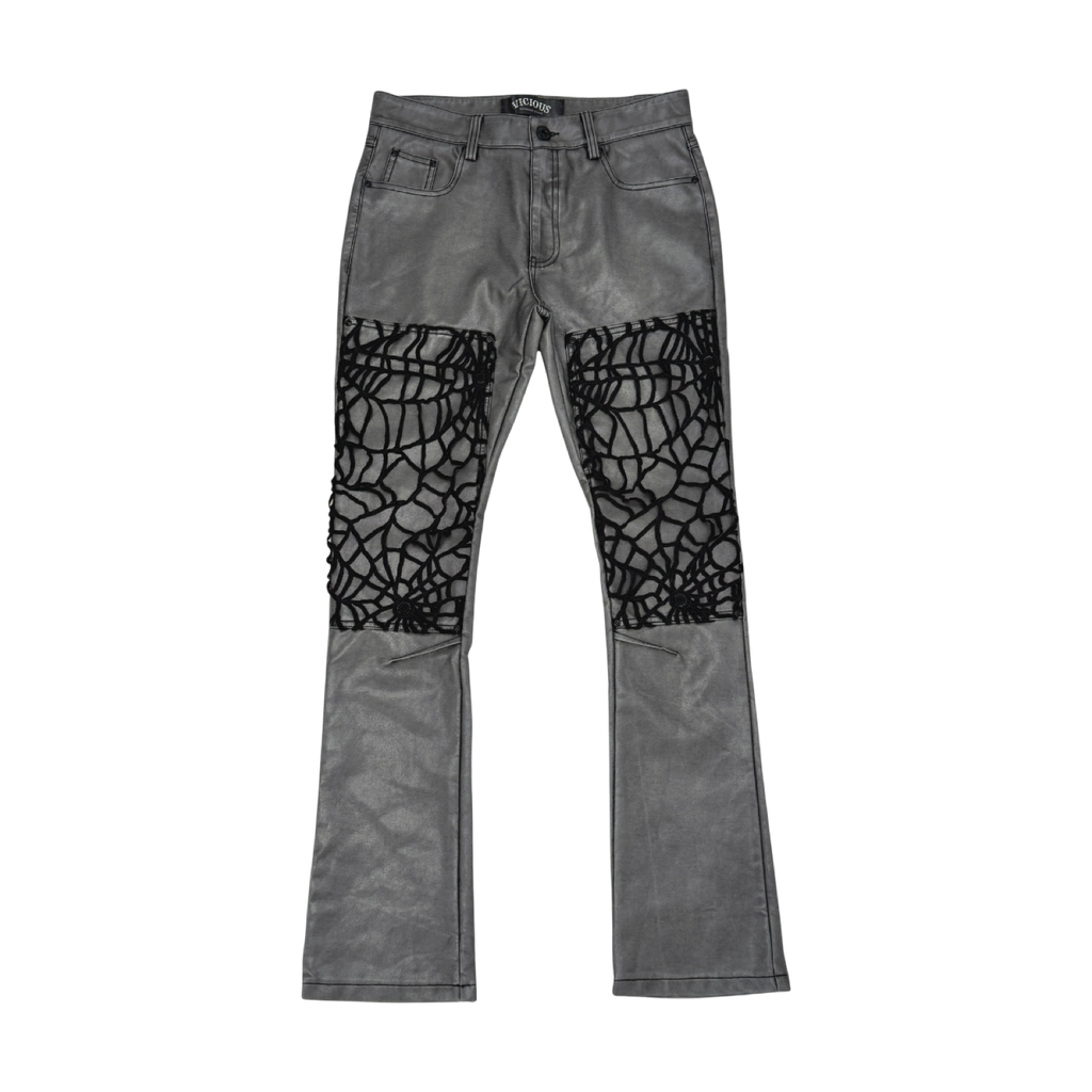 Vegan Leather Stack Pants / Spyder Web