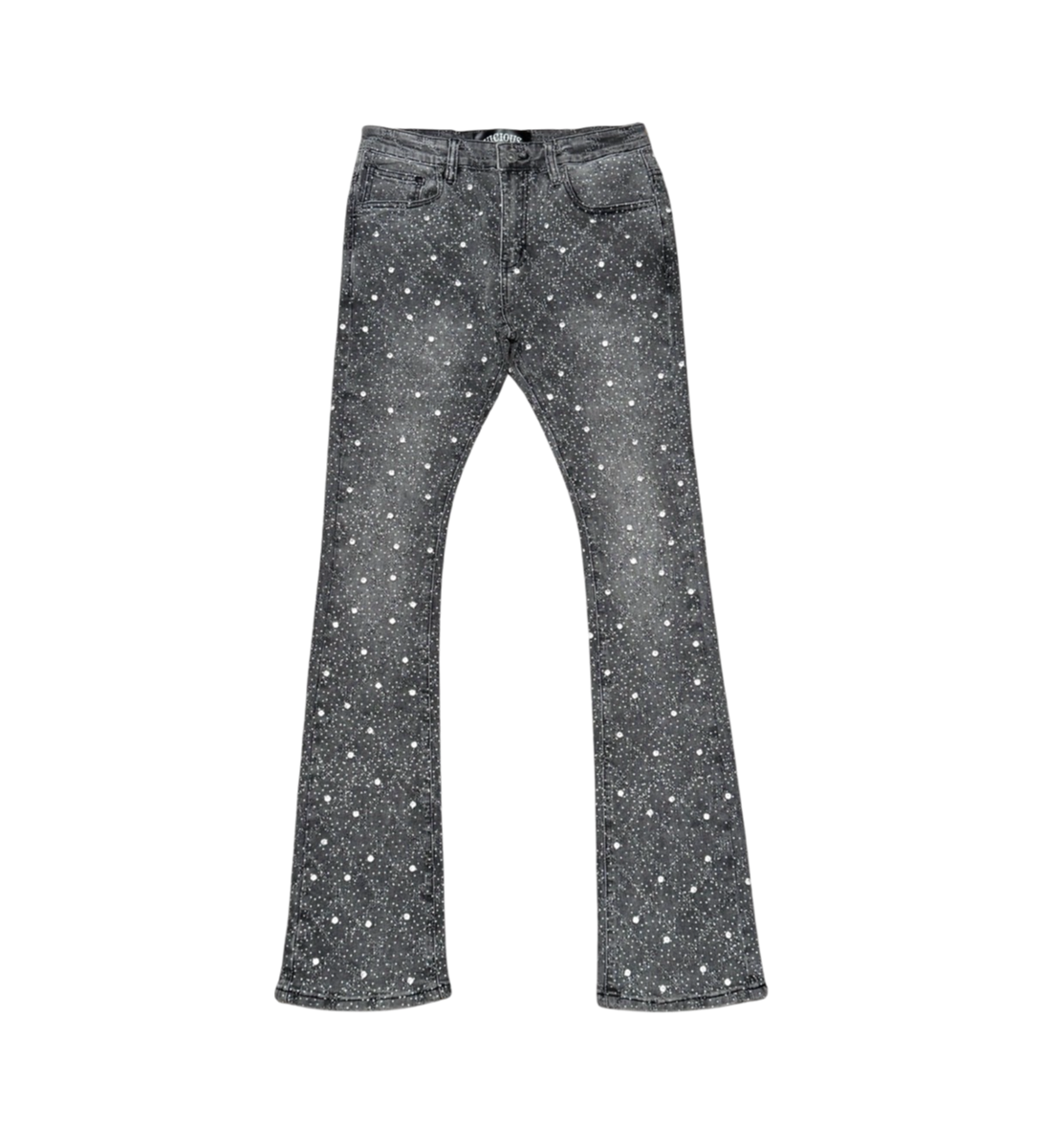 EMBELLISH RHINESTONE FLARE DENIM