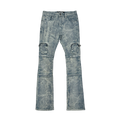 WASHED FRONT CARGO FLARED DENIM