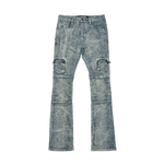 WASHED FRONT CARGO FLARED DENIM