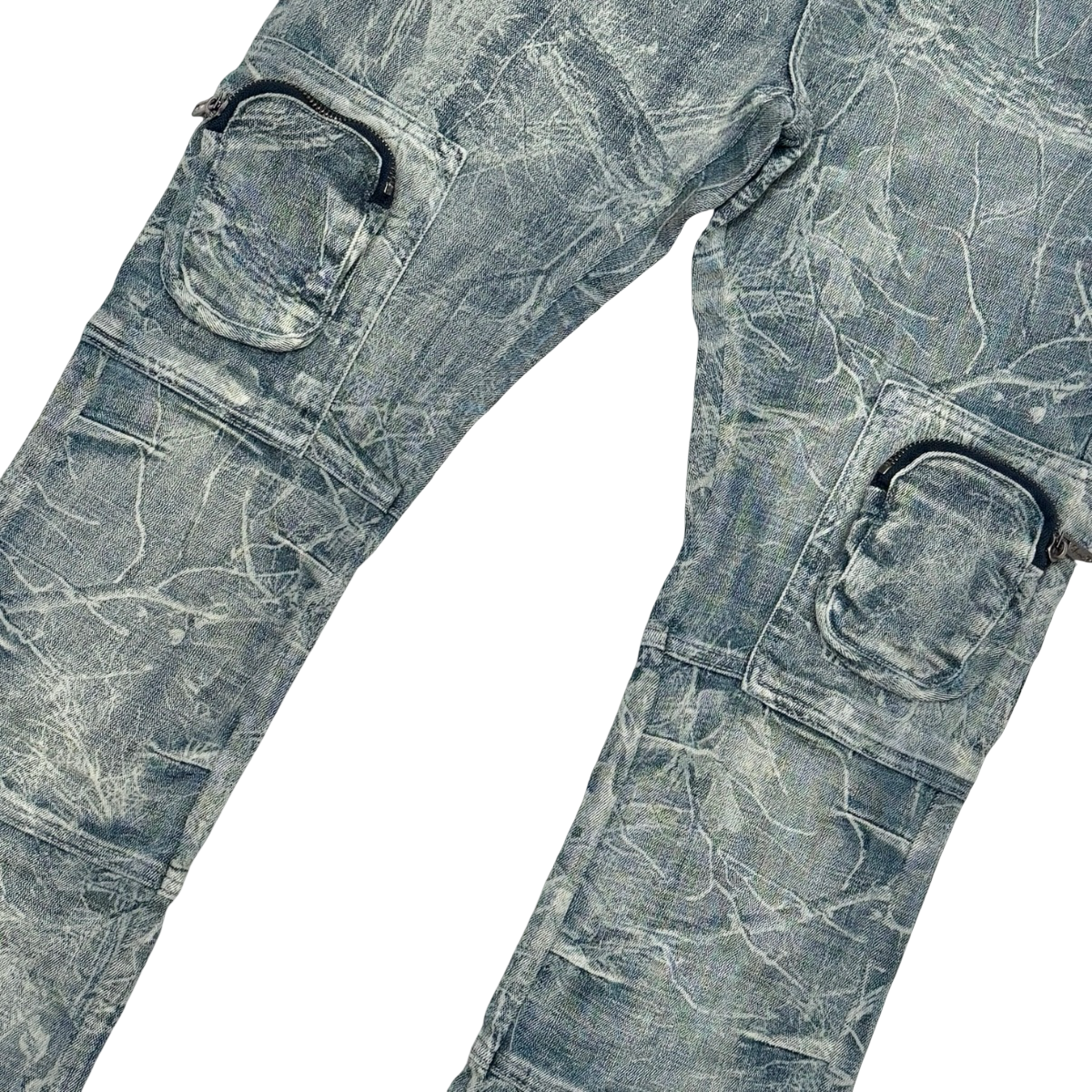 WASHED FRONT CARGO FLARED DENIM