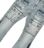 MULTI CARGO SIDE ZIPPER FLARE DENIM