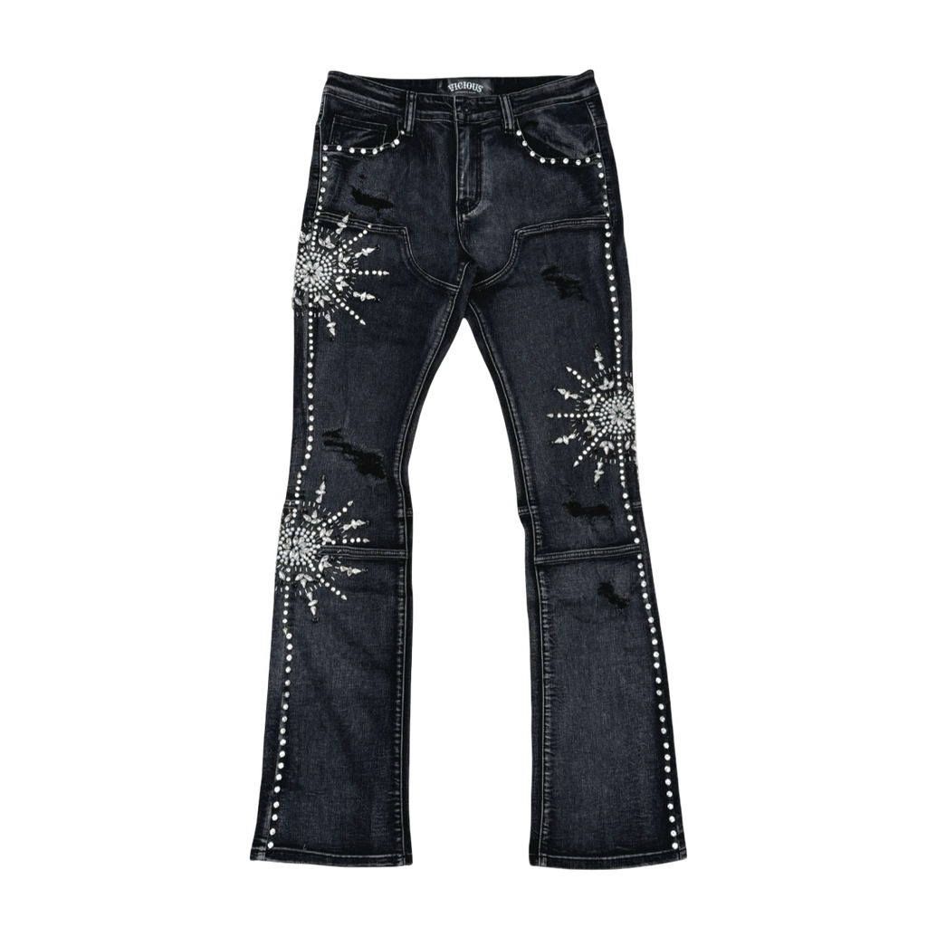 EMBELLISHED RHINESTONE FLARE DENIM