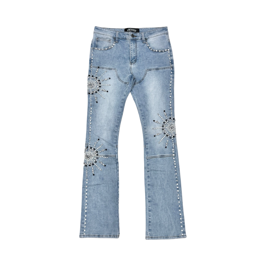 EMBELLISHED RHINESTONE FLARE DENIM