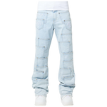 Aqua Blue Pockets Flared Denim