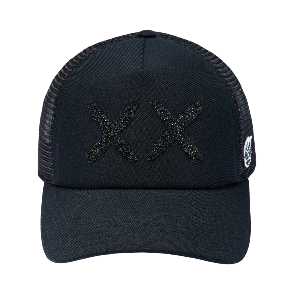 Cult's Black Crystals Mesh Trucker Hat "XX" Logo In